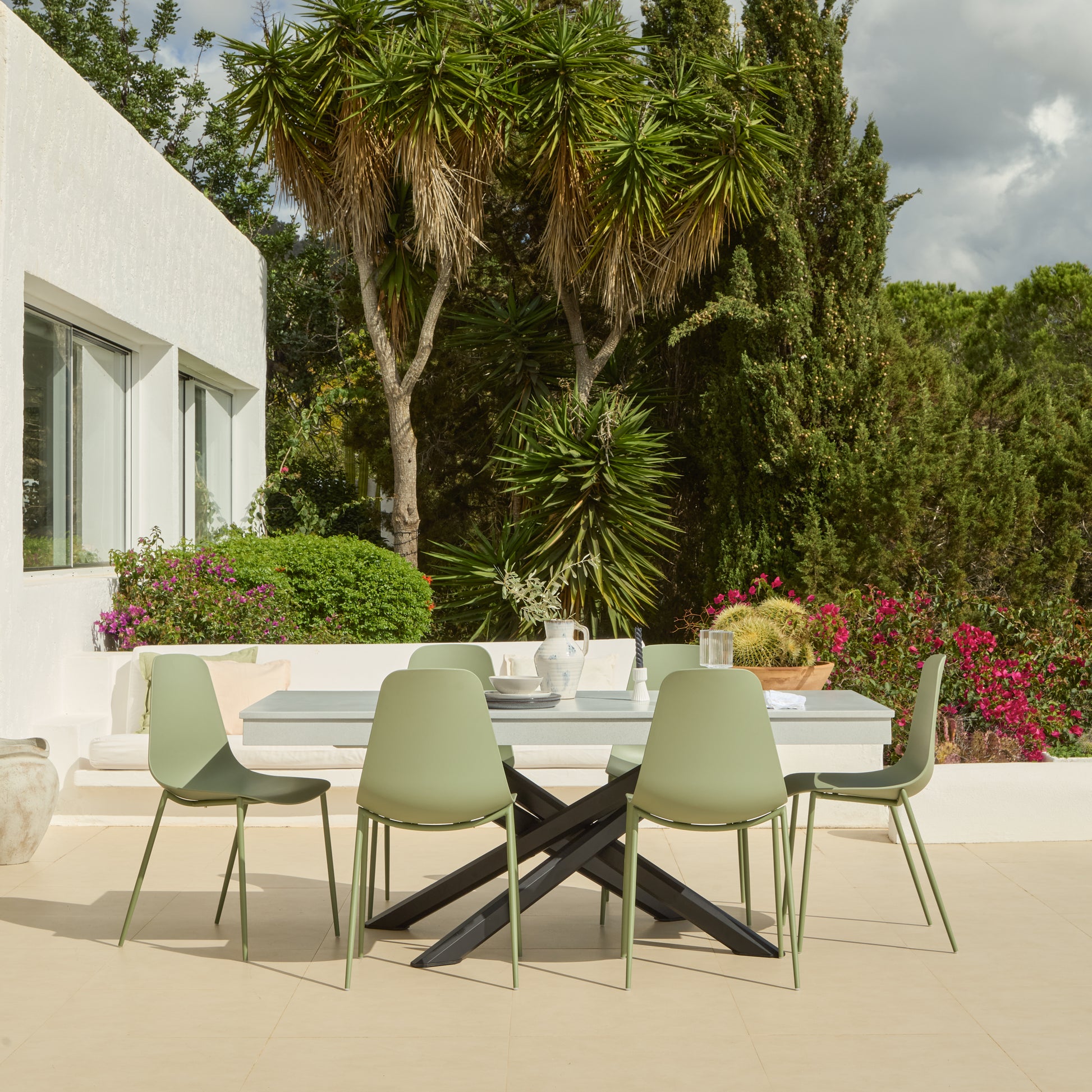 Amelia 190cm Pale Grey Table Set - 6 Seater - Wren Olive Green Chairs - Laura James