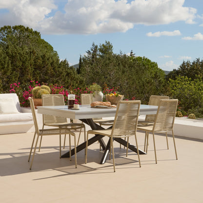 Amelia 6 Seater Pale Grey Concrete Garden Dining Set with Ryder Clay Chairs - Laura James