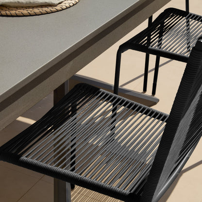 Amelia 6 Seater Dove Grey Concrete Garden Dining Set with Ryder Black Chairs - Laura James