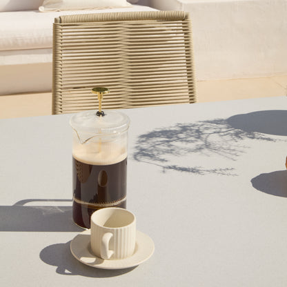 Amelia 6 Seater Pale Grey Concrete Garden Dining Set with Ryder Clay Chairs - Laura James