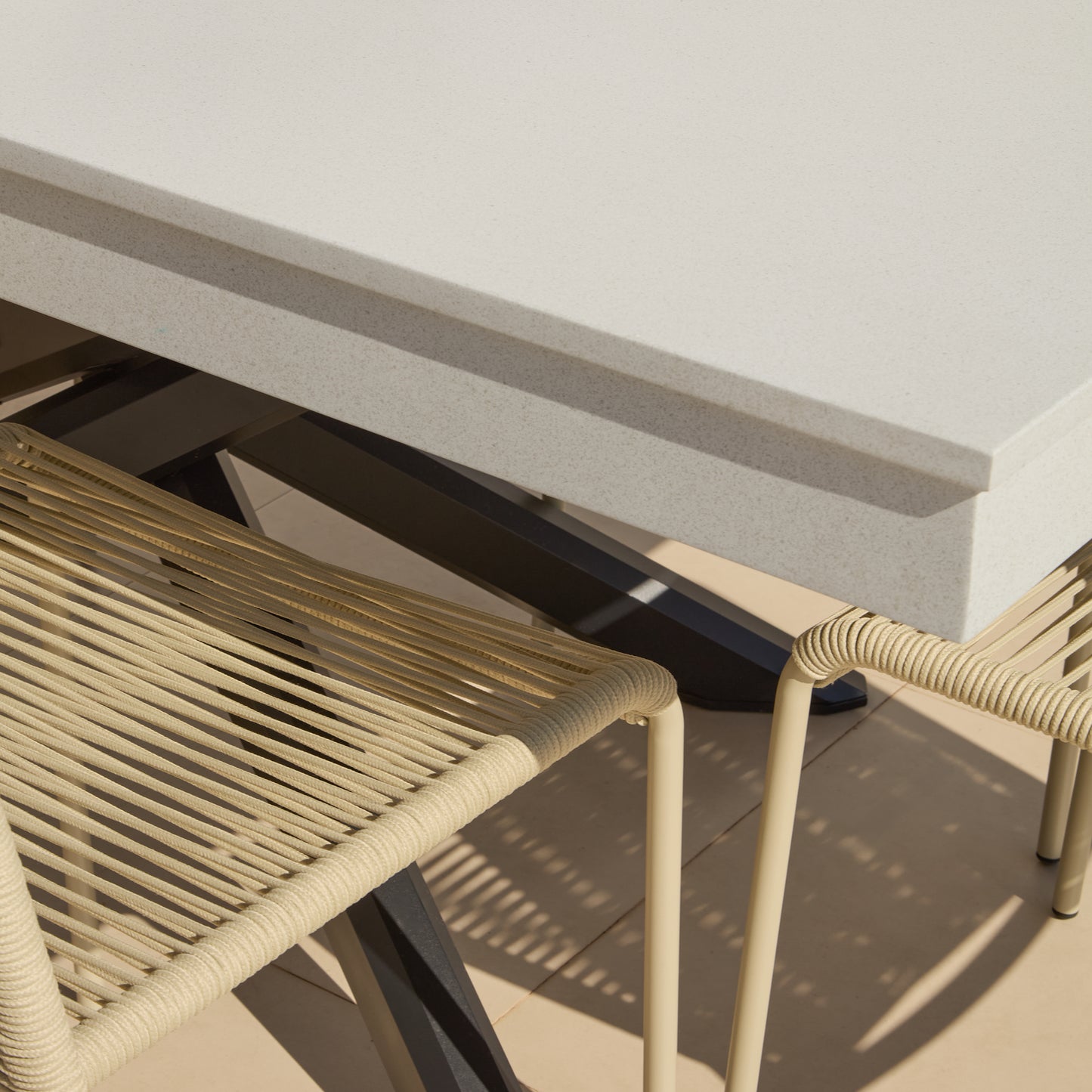 Amelia 6 Seater Pale Grey Concrete Garden Dining Set with Ryder Clay Chairs - Laura James