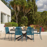 Amelia 6 Seater Dove Grey Concrete Garden Dining Set with Ryder Teal Chairs - Laura James