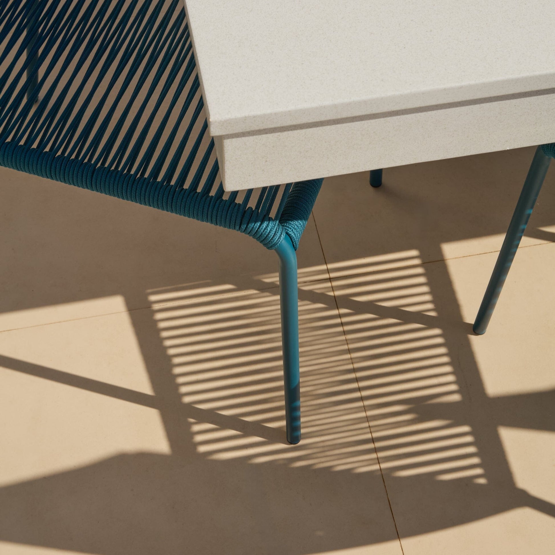 Amelia 6 Seater Pale Grey Concrete Garden Dining Set with Ryder Teal Chairs - Laura James