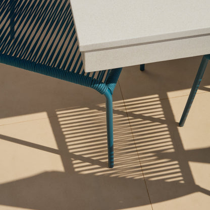 Amelia 6 Seater Pale Grey Concrete Garden Dining Set with Ryder Teal Chairs - Laura James
