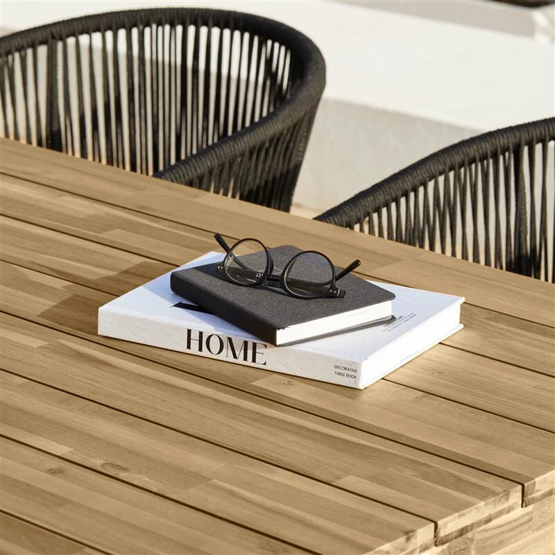 Amelia 8 Seater White Acacia Wood Black Legs Garden Dining Set - Hali Black Chairs