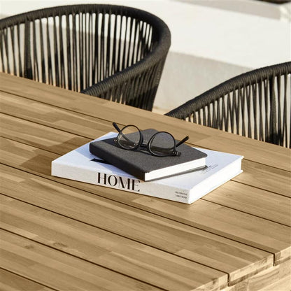 Amelia 8 Seater White Acacia Wood Black Legs Garden Dining Set - Hali Black Chairs