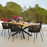 Amelia 6 Seater White Acacia Wood Black Legs Garden Dining Set - Hali Black Chairs - Laura James 