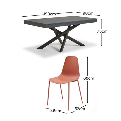 Amelia 6 Seater Dove Grey Concrete Garden Dining Set with Wren Burnt Orange Chairs - Laura James