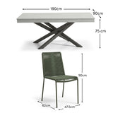 Amelia 6 Seater Pale Grey Concrete Garden Dining Set with Ryder Khaki Chairs - Laura James