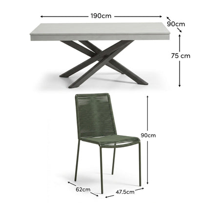 Amelia 6 Seater Pale Grey Concrete Garden Dining Set with Ryder Khaki Chairs - Laura James