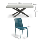 Amelia 6 Seater Pale Grey Concrete Garden Dining Set with Ryder Teal Chairs - Laura James