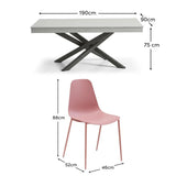 Amelia 6 Seater Pale Grey Concrete Garden Dining Set with Wren Dusty Pink Chairs - Laura James