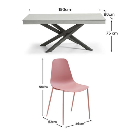 Amelia 6 Seater Pale Grey Concrete Garden Dining Set with Wren Dusty Pink Chairs - Laura James