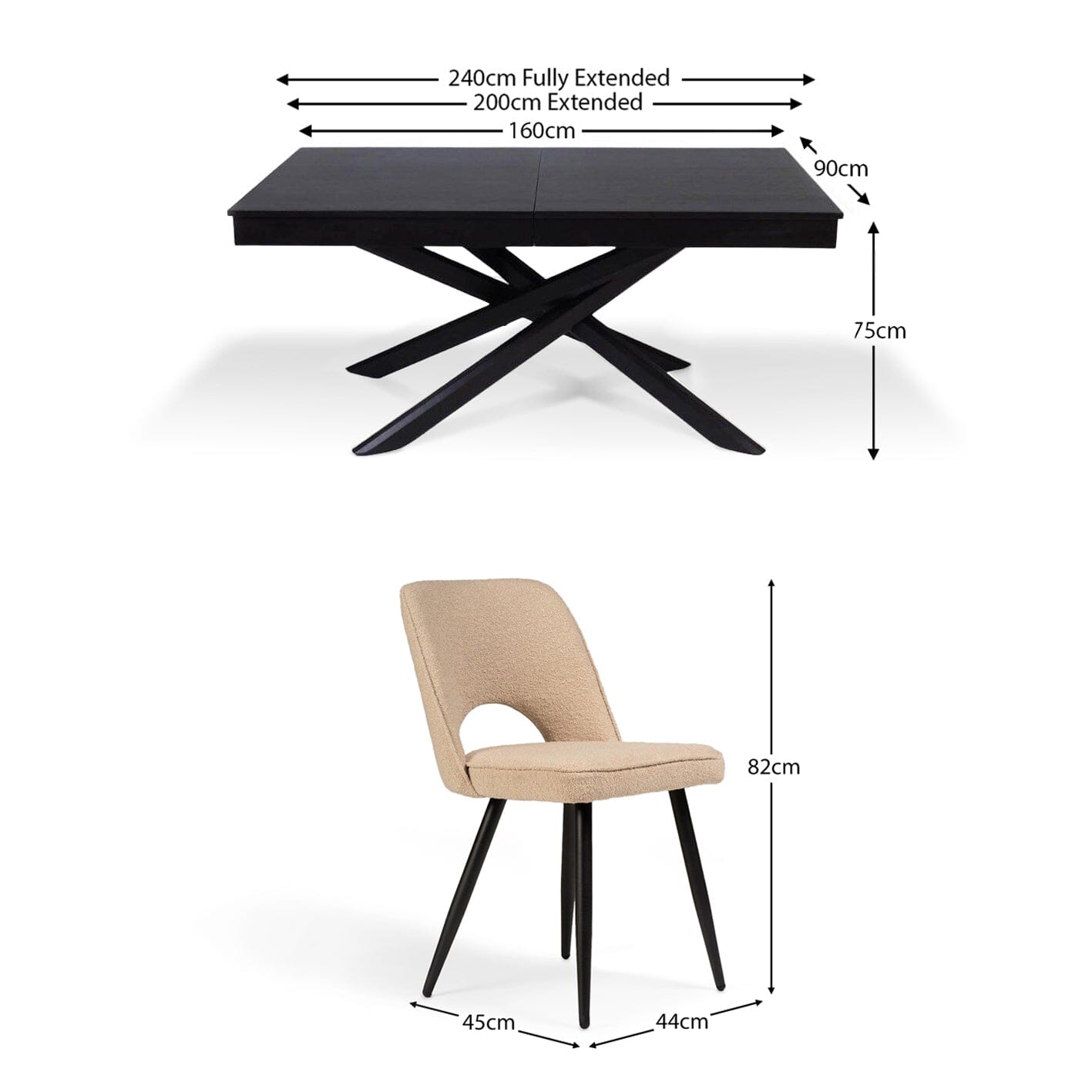 Amelia Black Extendable Dining Set with Boucle Chairs Laura James