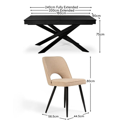 Amelia Black Extending Dining Table Set - 6 Seater - Dolly Dining Chairs - Laura James