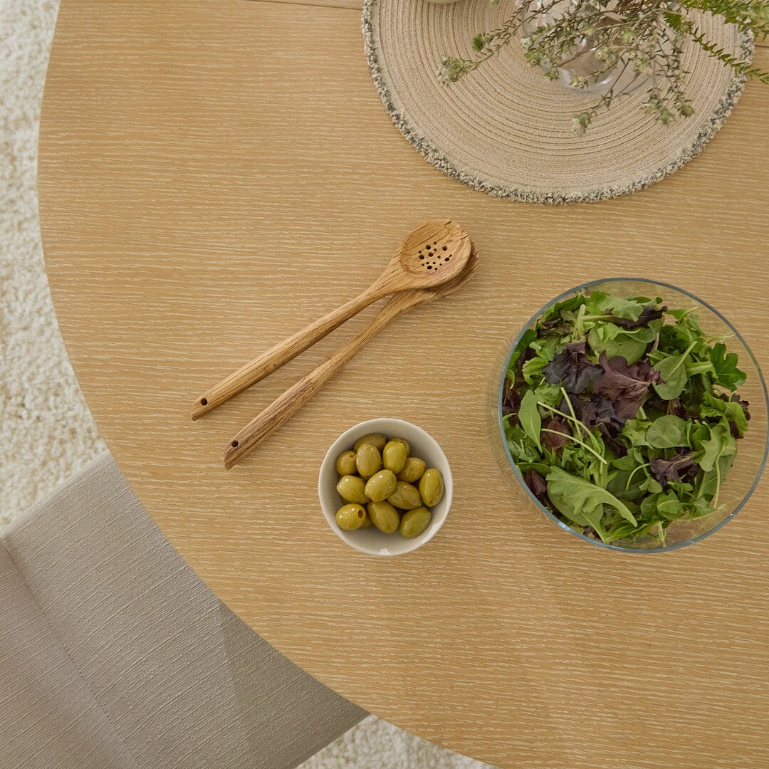 Amelia Whitewash Oval Extending Dining Table Set - 4 Seater - Nolan Fawn Linen Dining Chairs - Whitewash Oak Legs - Laura James
