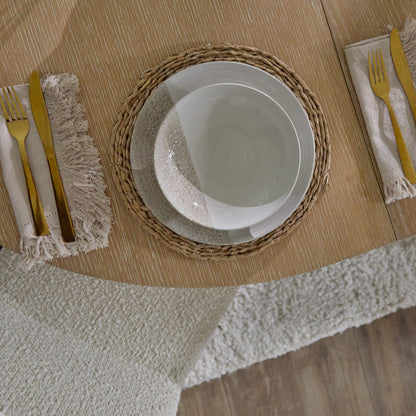 Amelia Whitewash Oval Extending Dining Table Set - 4 Seater - Nolan Boucle Dining Chairs - Whitewash Oak Legs - Laura James