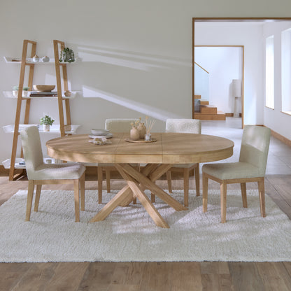 Amelia Whitewash Oval Extending Dining Table Set - 4 Seater - Nolan Boucle Dining Chairs - Whitewash Oak Legs - Laura James