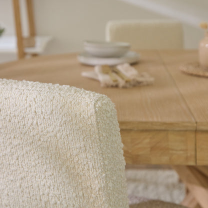 Amelia Whitewash Oval Extending Dining Table Set - 4 Seater - Nolan Boucle Dining Chairs - Whitewash Oak Legs - Laura James