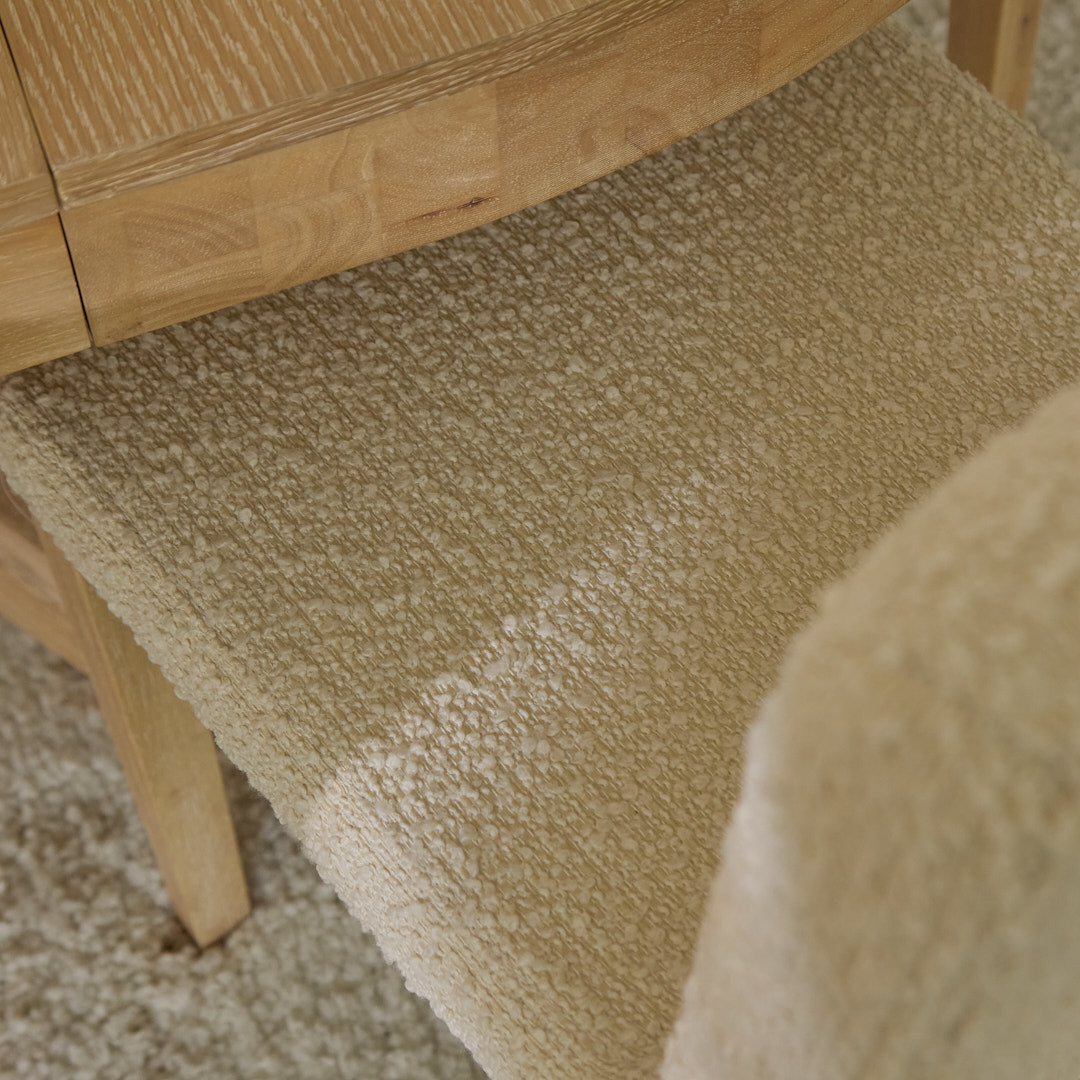 Amelia Whitewash Oval Extending Dining Table Set - 4 Seater - Nolan Boucle Dining Chairs - Whitewash Oak Legs - Laura James