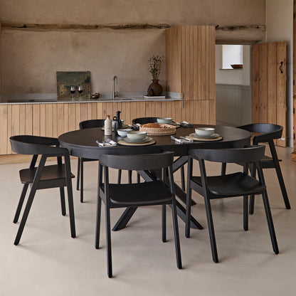 Amelia Black Oak Extendable Oval Dining Table Set - 6 Seater - Ella Black Oak Armchairs