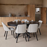 Amelia Black Oak Oval Extending Dining Table Set - 6 Seater - Freya Oat Boucle Dining Chairs- Black Oak Legs - Laura James