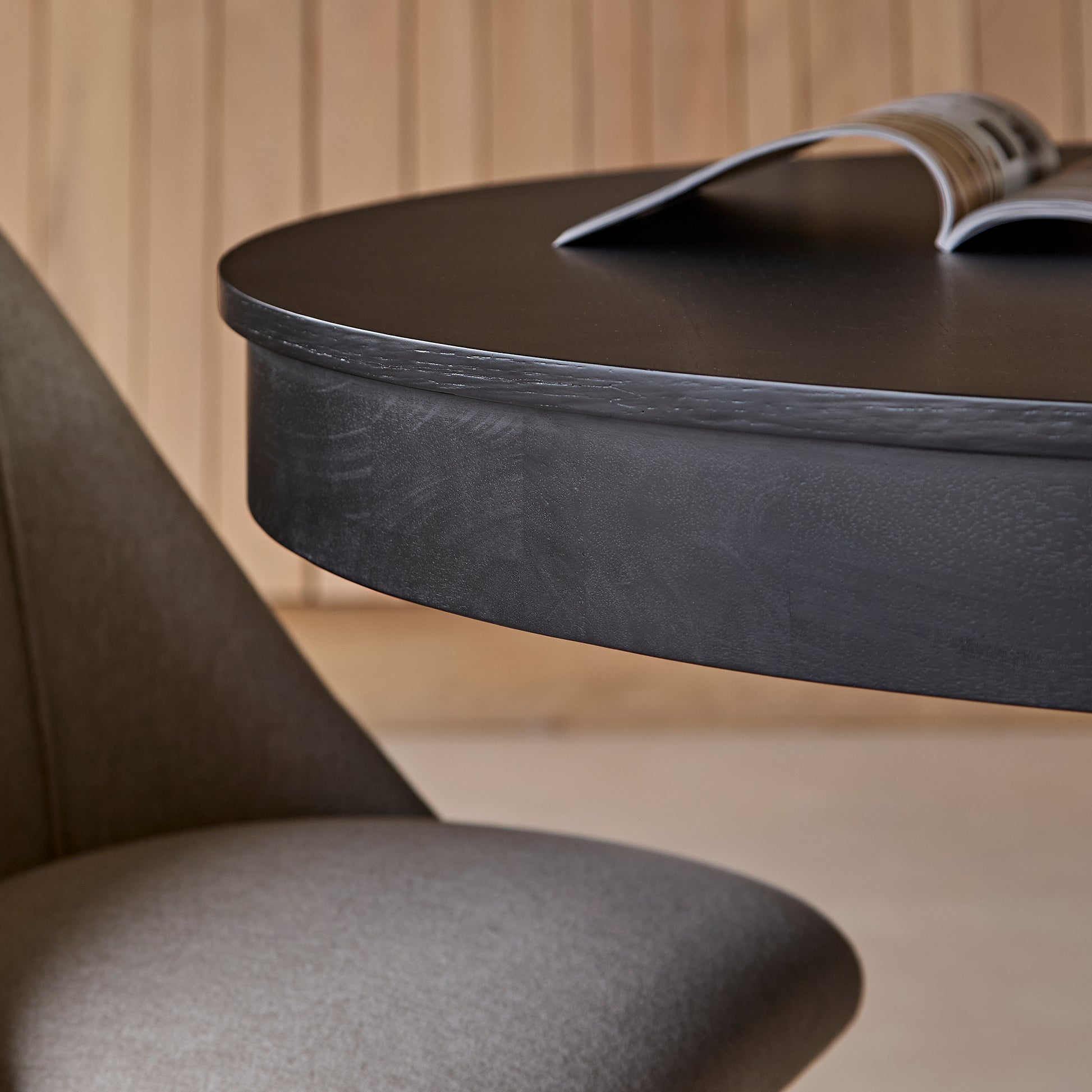 Amelia Black Oak Oval Extending Dining Table Set - 4 Seater - Freya Sand Dining Chairs - Black Oak Legs - Laura James