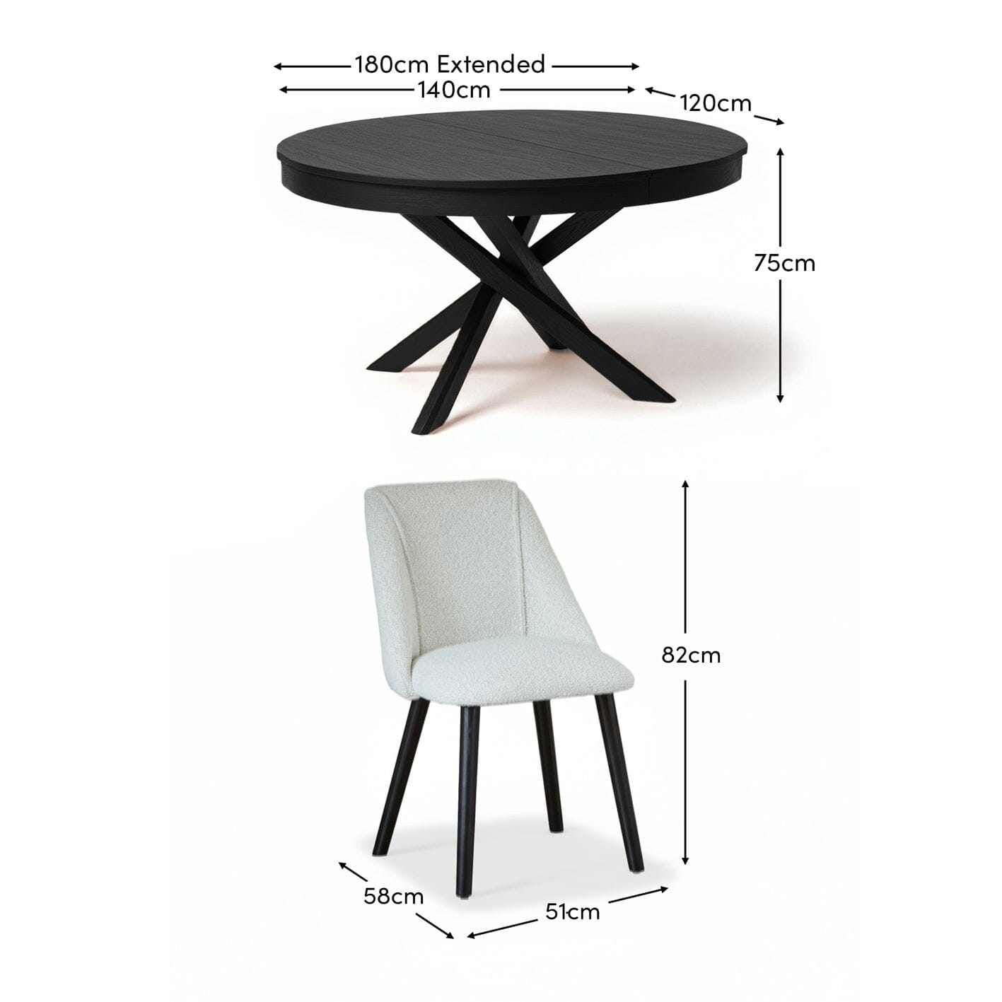 Freya Oat Boucle Dining Chair - Set of 2 - Black Oak Legs - LAURA James