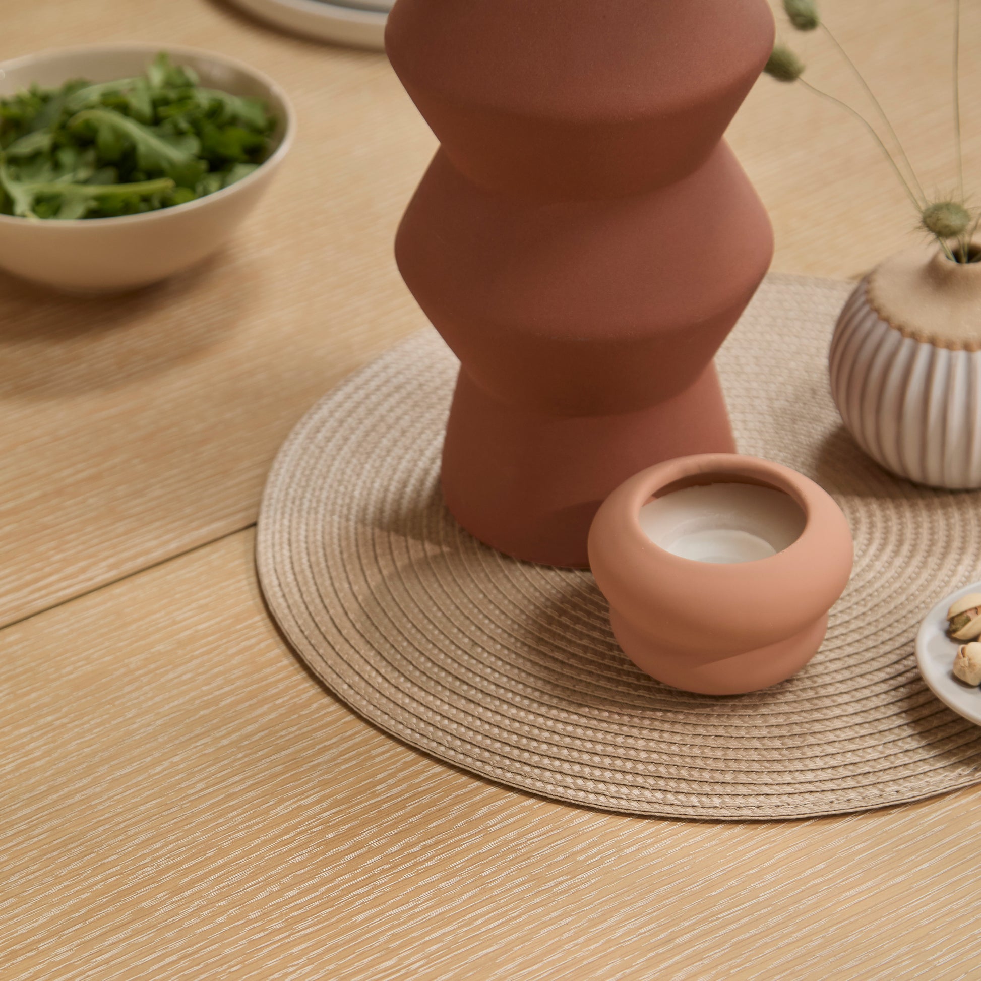 Amelia Extendable Whitewash Oval Dining Table Set  - 6 Seater - Tilly Natural String Dining Chairs - Whitewash Oak Legs - Laura James