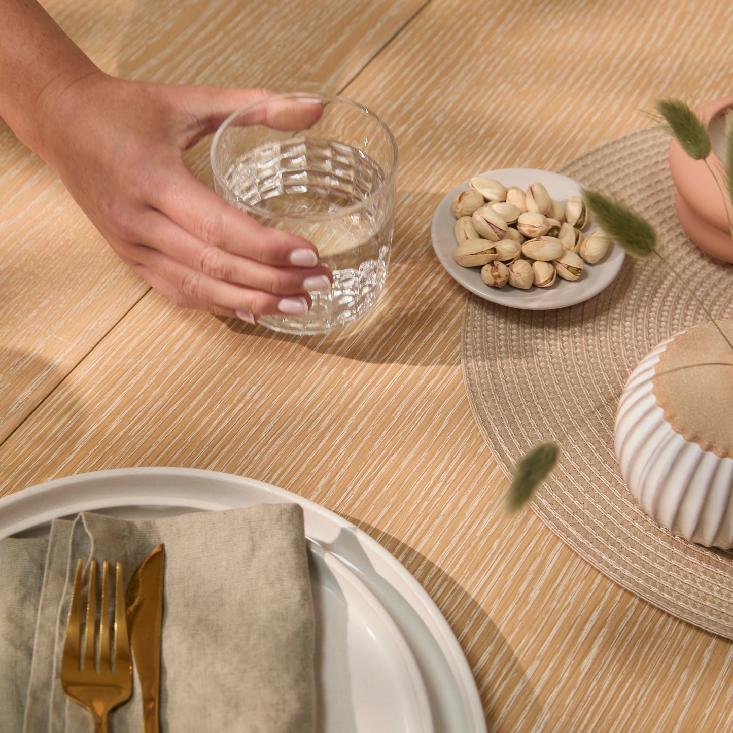 Amelia Extendable Whitewash Oval Dining Table Set  - 6 Seater - Tilly Natural String Dining Chairs - Whitewash Oak Legs - Laura James