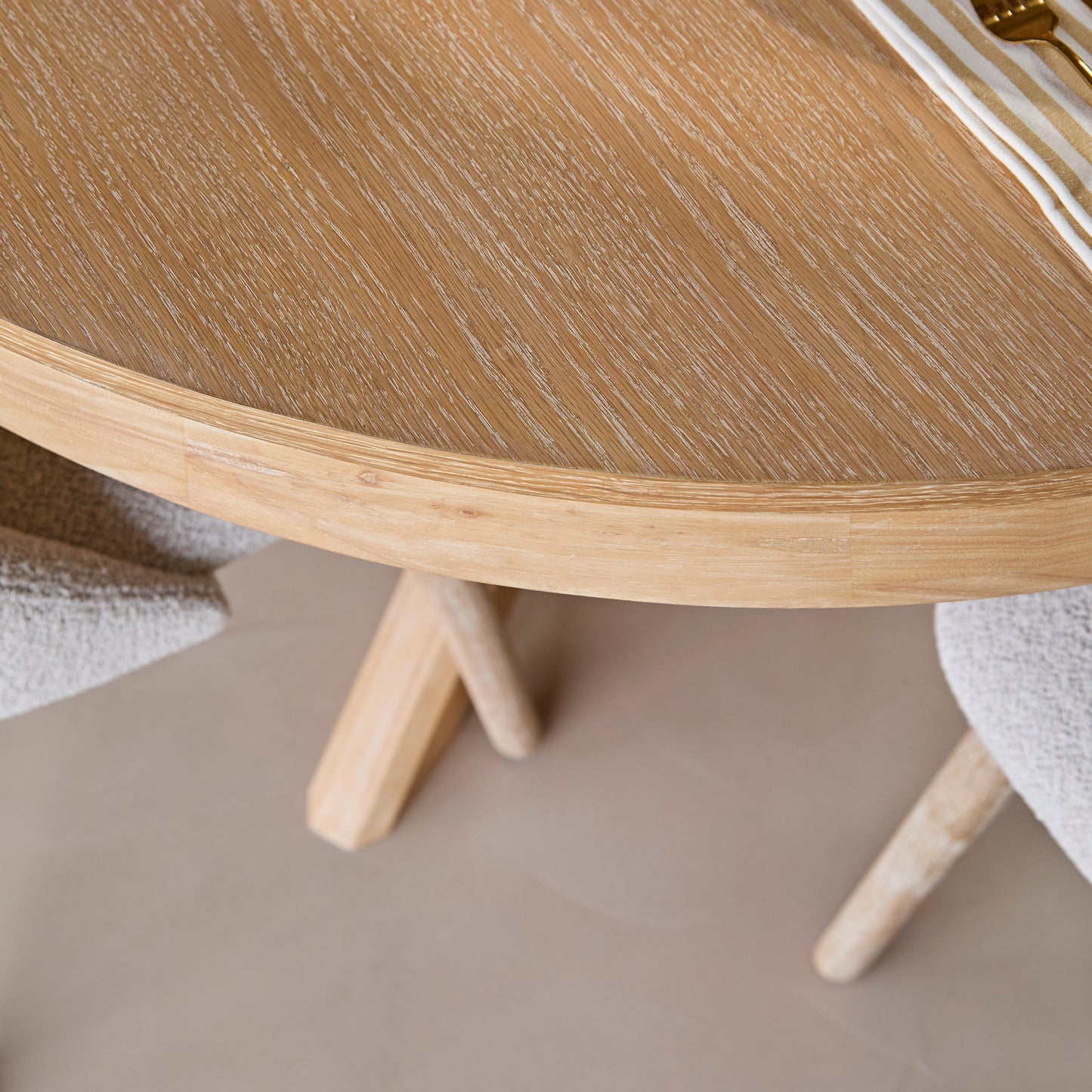 Amelia Whitewash Oak Extendable Oval Dining Table Set - 6 Seater - Freya Oat Boucle Armchairs - Laura James