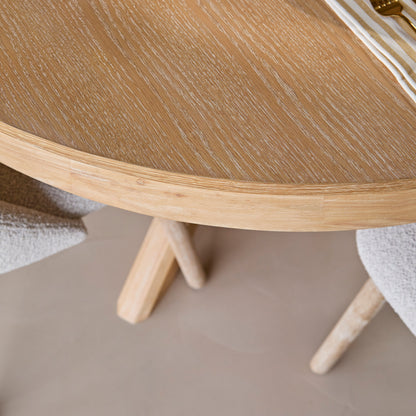 Amelia Whitewash Oak Extendable Oval Dining Table Set - 6 Seater - Freya Oat Boucle Armchairs - Laura James