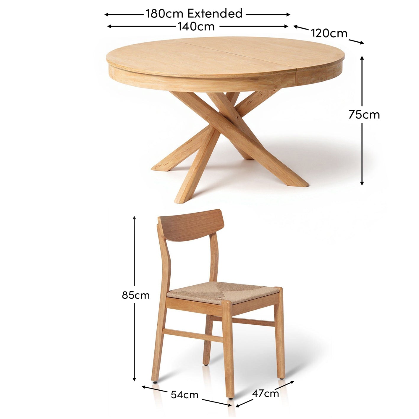 Amelia Extendable Whitewash Oval Dining Table Set - 4 Seater - Faye Dining Chairs - Whitewash Oak Legs - Laura James 