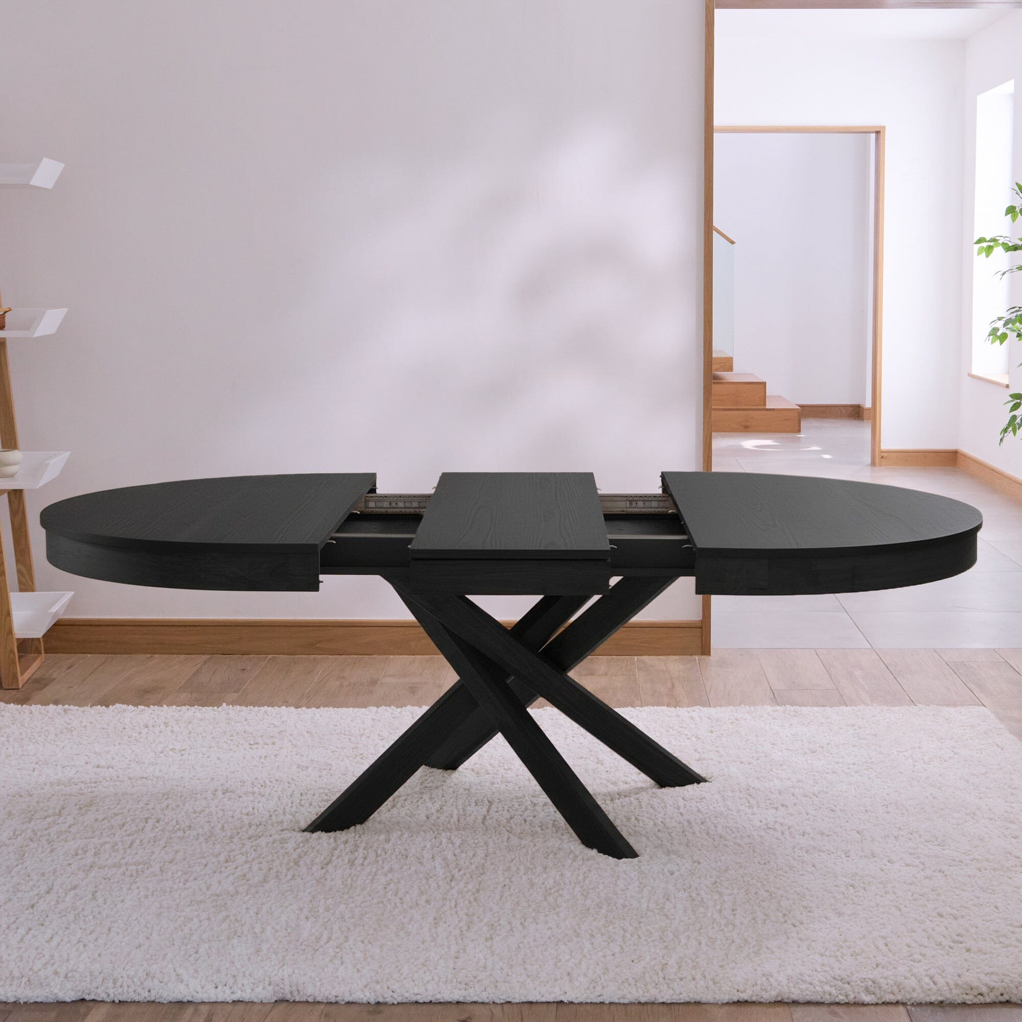 Amelia Black Oak Oval Extending Dining Table Set - 6 Seater