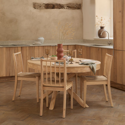 Amelia Extendable Whitewash Oval Dining Table Set  - 6 Seater - Tilly Natural String Dining Chairs - Whitewash Oak Legs - Laura James