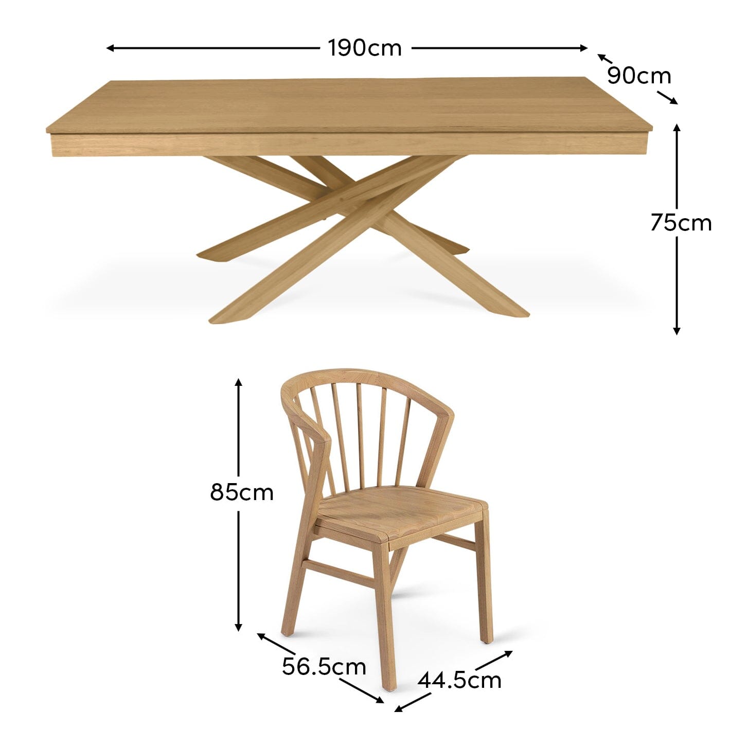Amelia Pale Oak Dining Table Set - 6 Seater - Mabel Pale Oak Spindle Back Chairs - Laura James