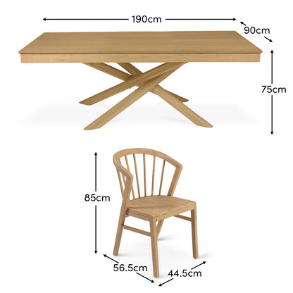 Amelia Pale Oak Dining Table Set - 6 Seater - Mabel Pale Oak Spindle Back Chairs - Laura James
