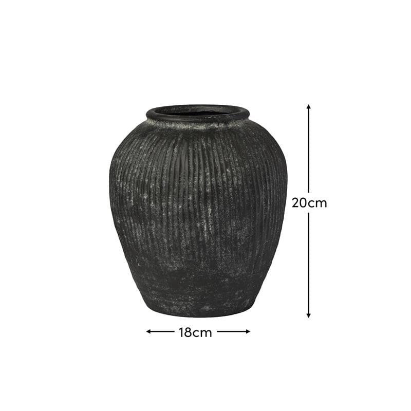 Anze 20cm Terracotta Vase - Rustic Black - Laura James 