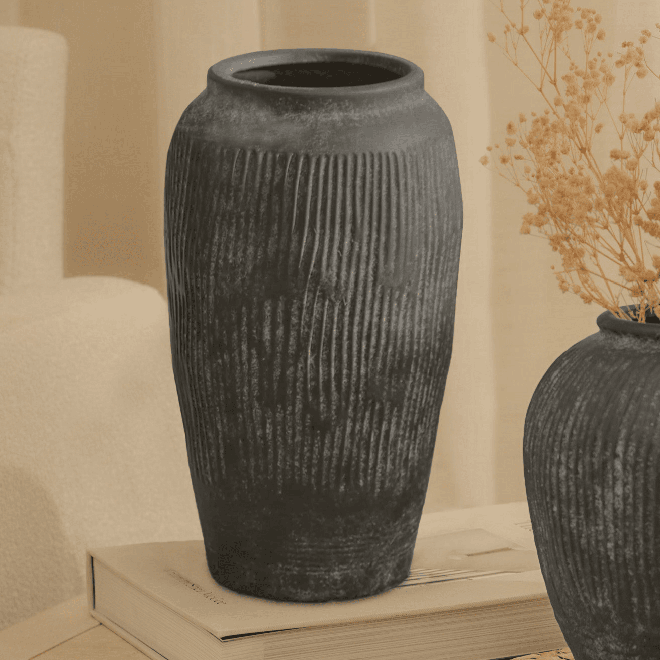 Anze 30cm Terracotta Vase - Rustic Black - Laura James 