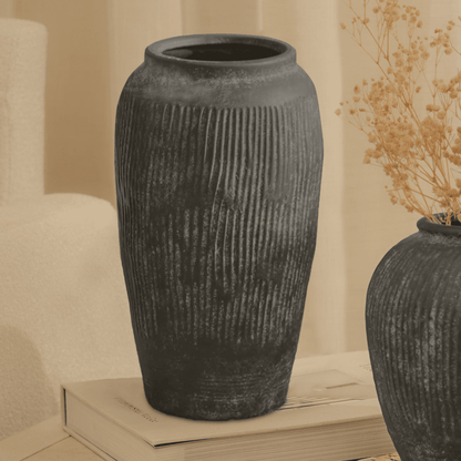 Anze 30cm Terracotta Vase - Rustic Black - Laura James 