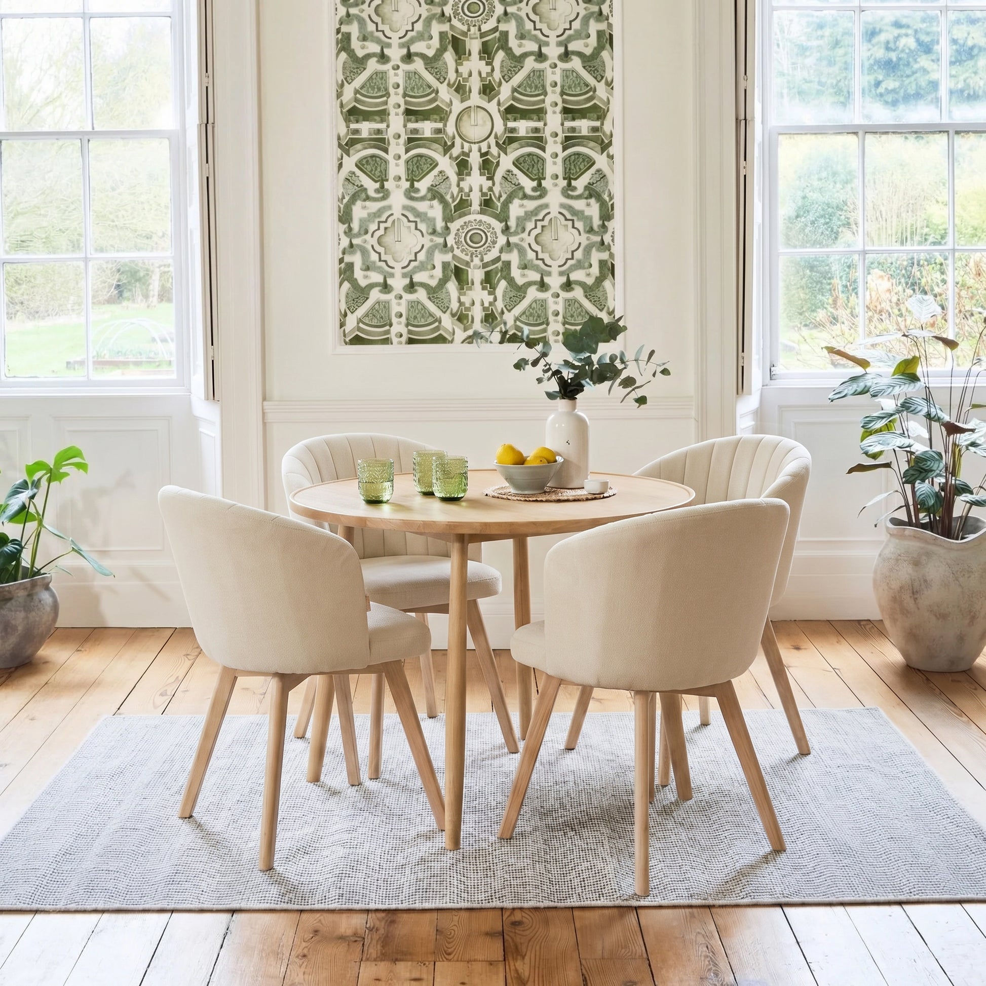 Arabella Natural Beige Dining Chair - Set of 2 - Whitewash Oak Legs - Laura James 
