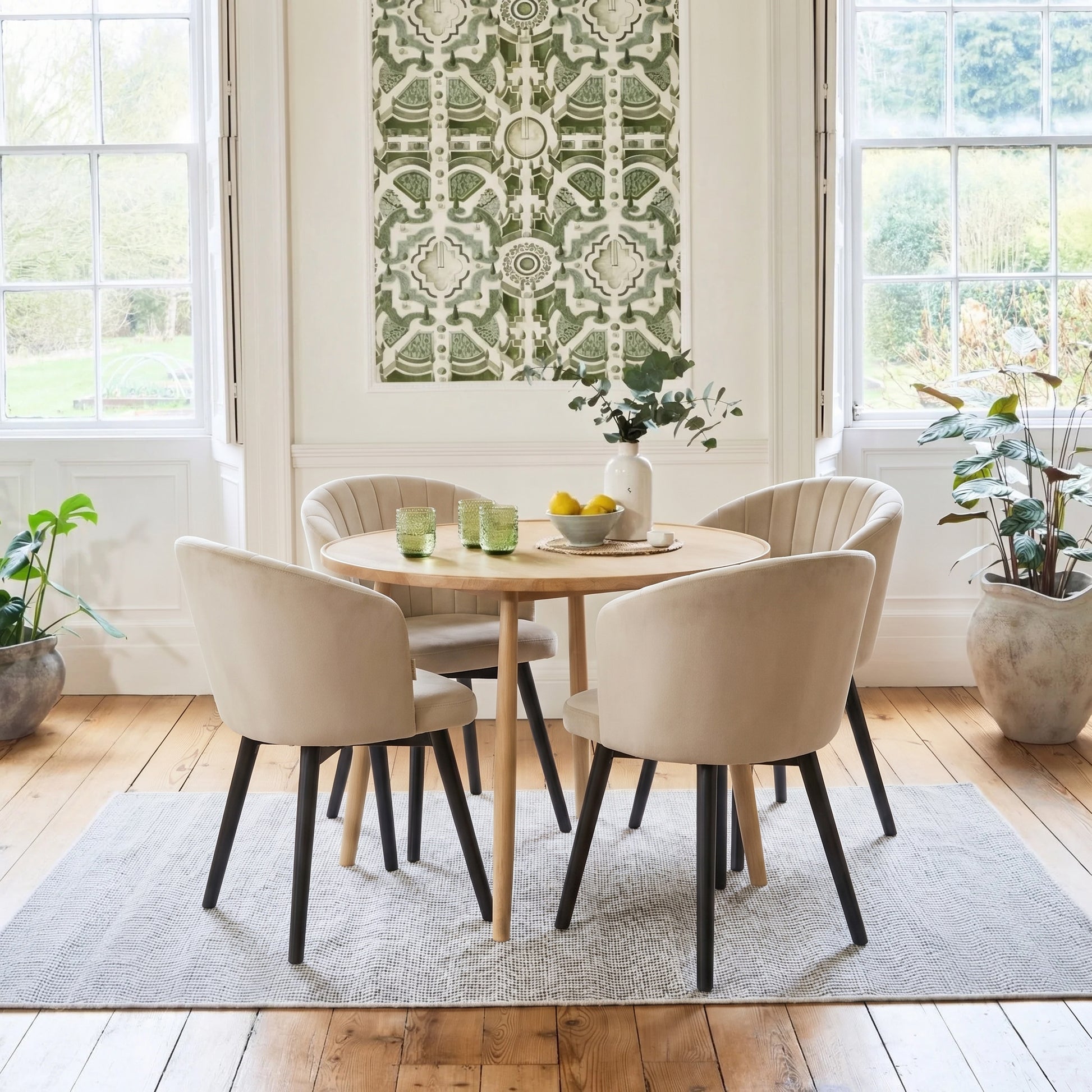 Arabella Natural Beige Dining Chairs - Set of 2 - Black Oak Legs - Laura James 