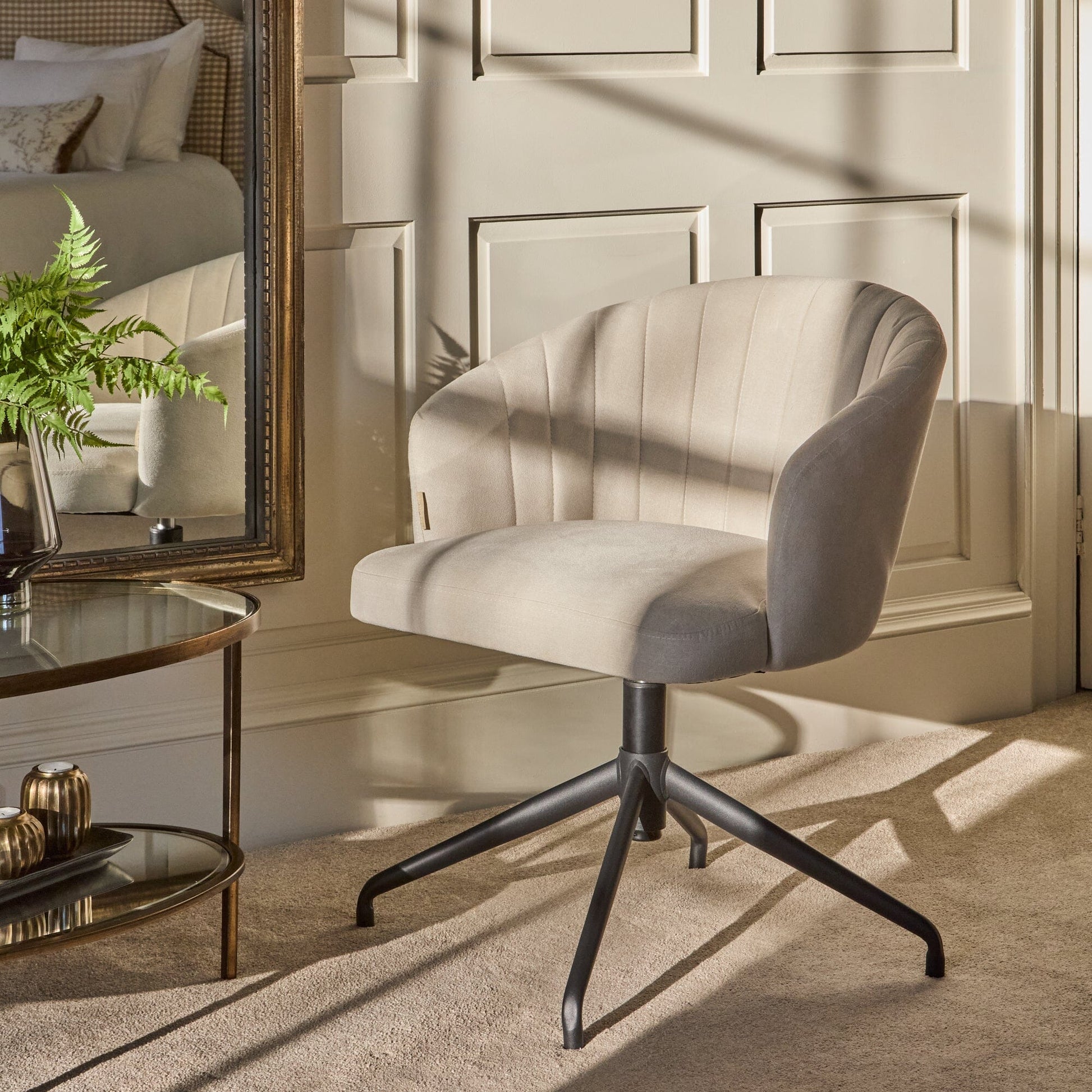 Arabella Office Swivel Chair - Natural Beige with Black Legs - Laura James