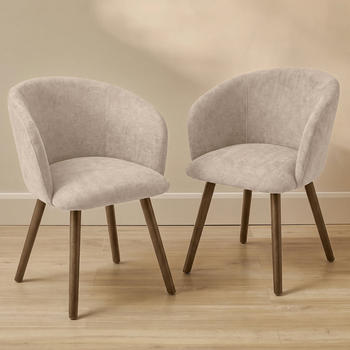 Archer Soft Beige Dining Chair - Set of 2 - Almond Brown Legs - Laura James 