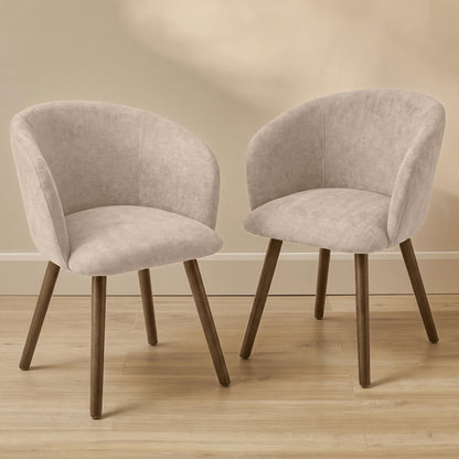 Archer Soft Beige Dining Chair - Set of 2 - Almond Brown Legs - Laura James 