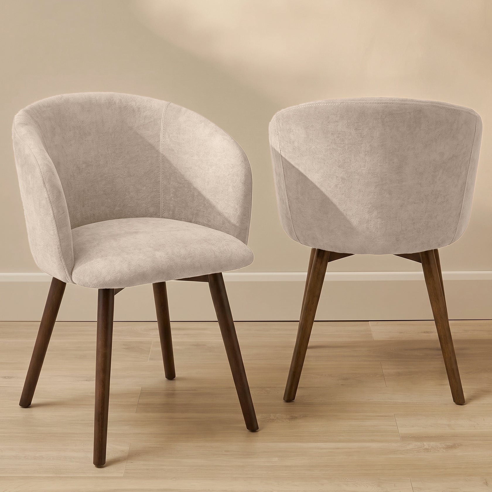 Archer Soft Beige Dining Chair - Set of 2 - Coffee Brown Legs - Laura James 