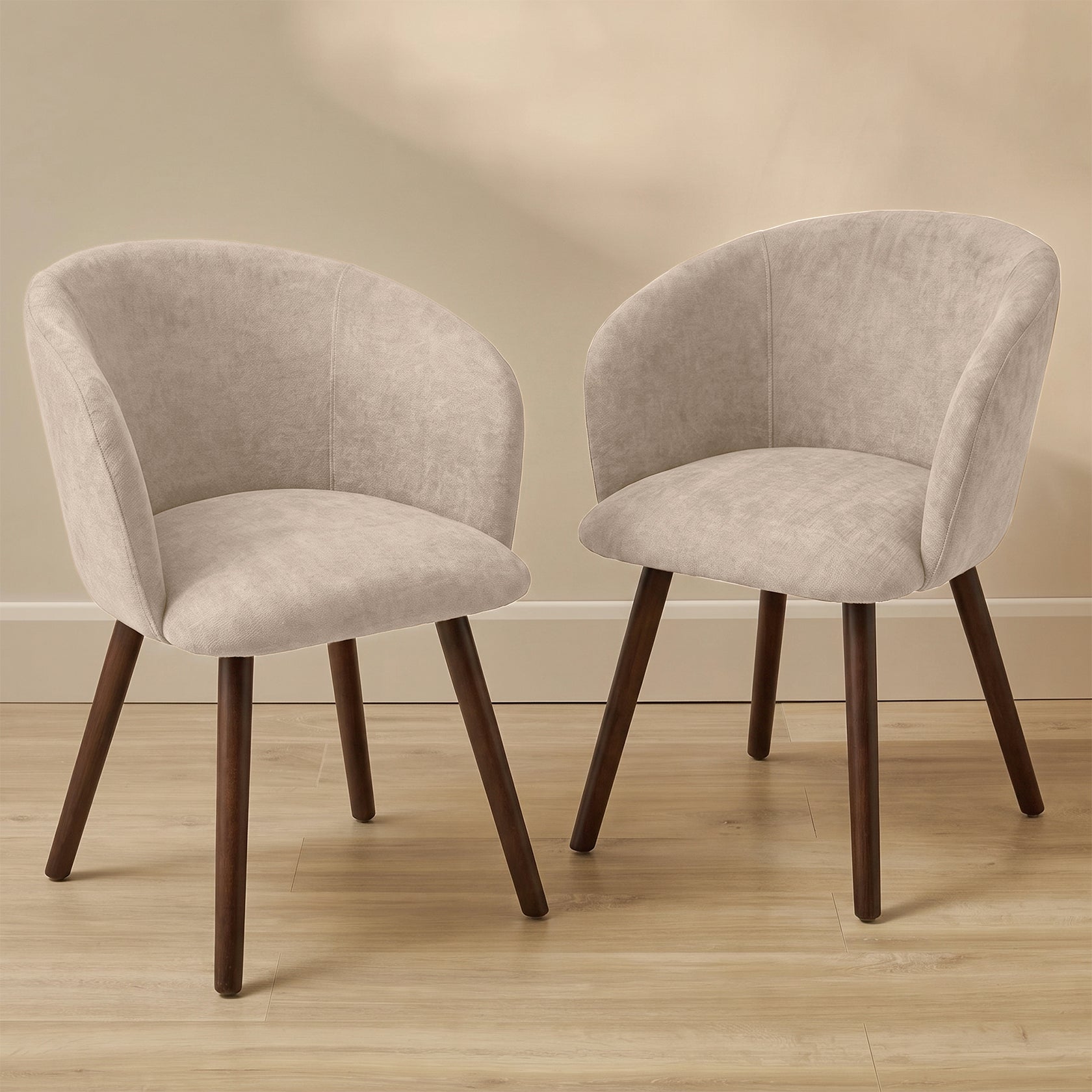 Archer Soft Beige Dining Chair - Set of 2 - Coffee Brown Legs - Laura James 