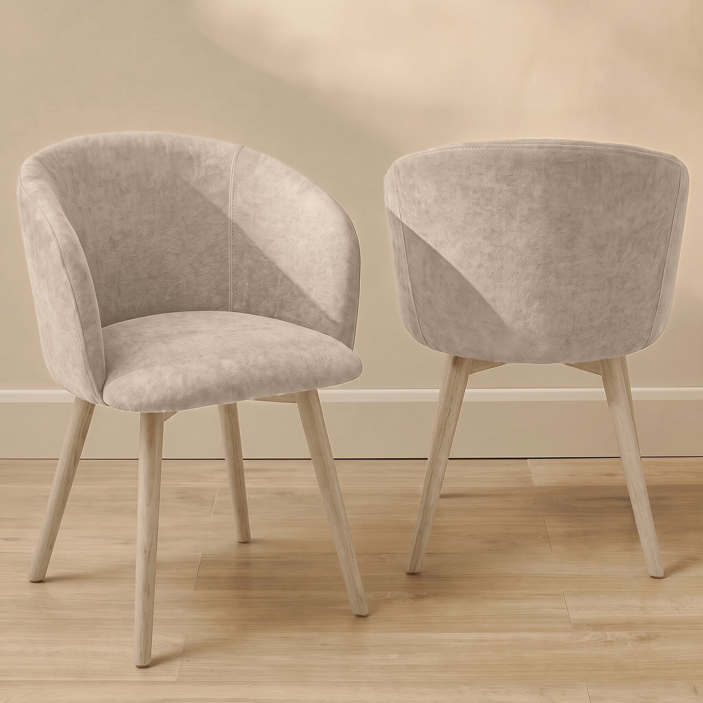 Archer Soft Beige Dining Chair - Set of 2 - Whitewash Legs - Laura James 