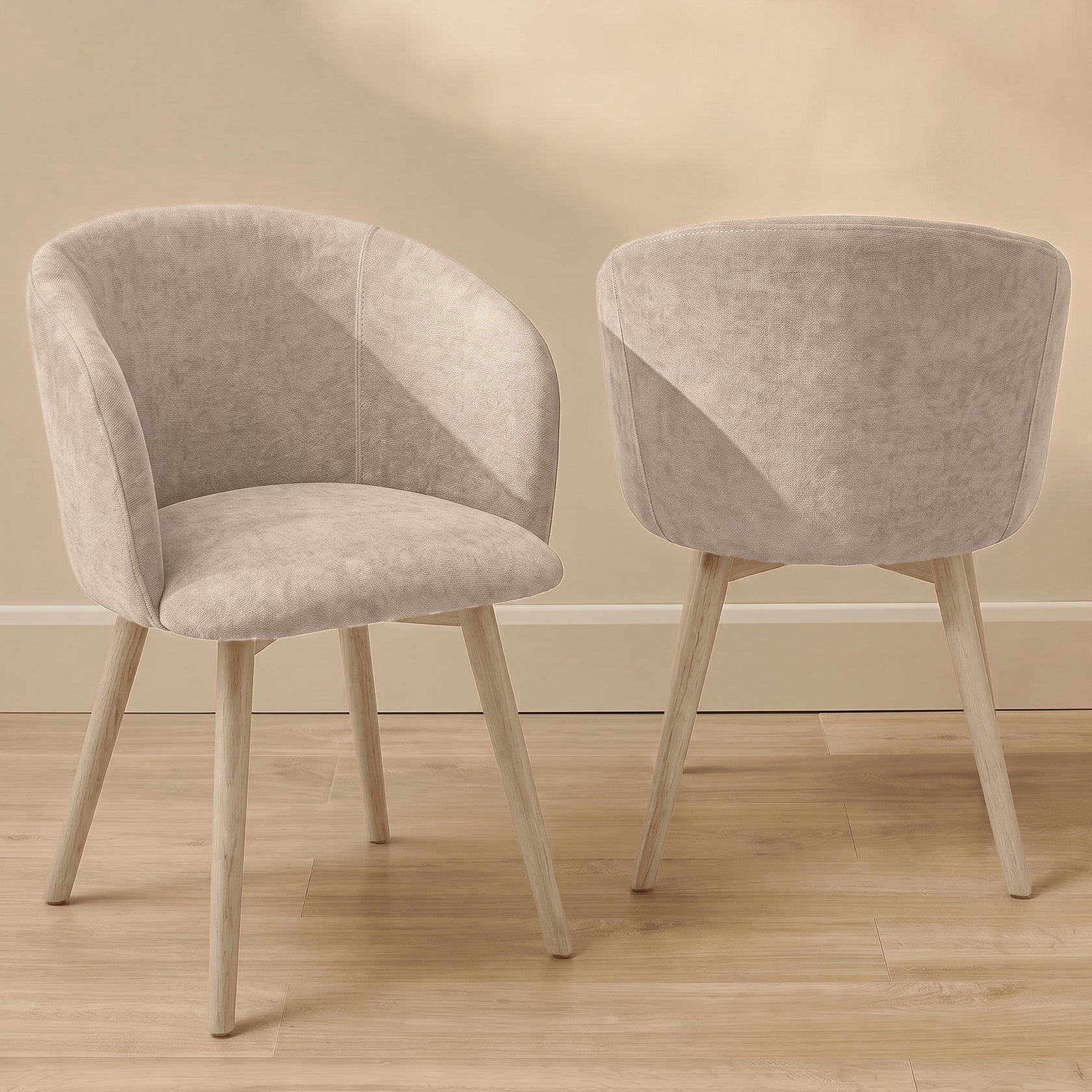 Archer Soft Beige Dining Chair - Set of 2 - Whitewash Legs - Laura James 