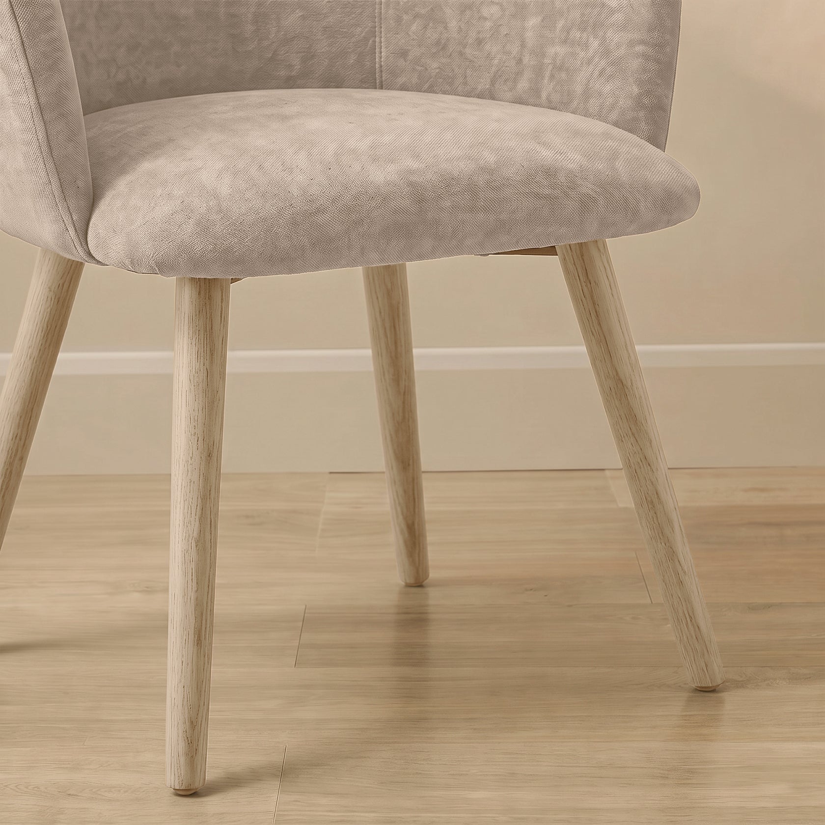 Archer Soft Beige Dining Chair - Set of 2 - Whitewash Legs - Laura James 
